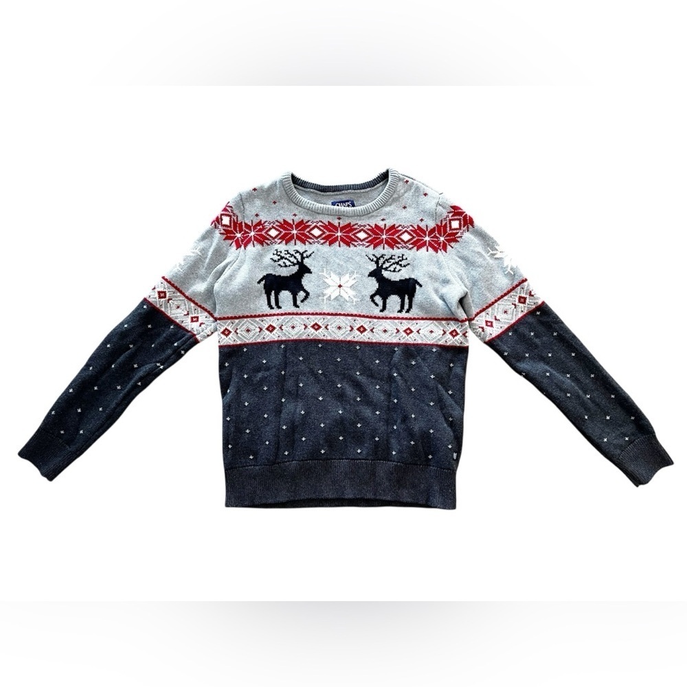 Chaps Ralph Lauren Rustic Sweater Mens Medium Gray Red Deer Holiday Christmas
